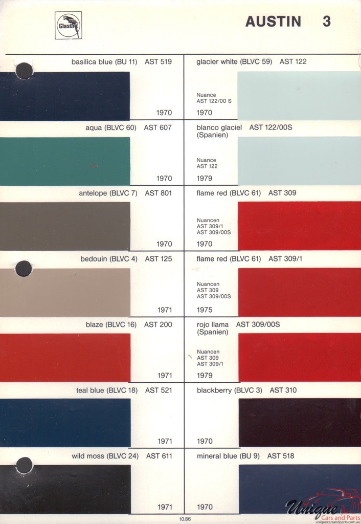 Austin Paint Chart Color Reference
